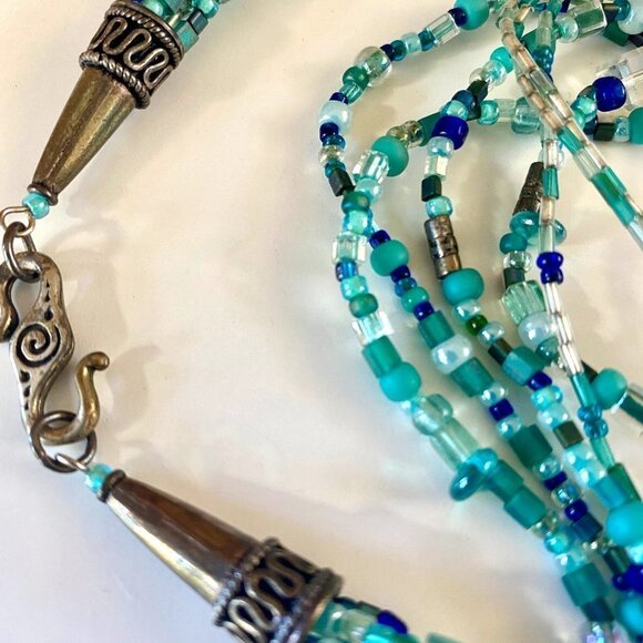 Caribbean Waters 925 Silver Murano Handmade Necklace One of a Kind - Picture 3 of 7